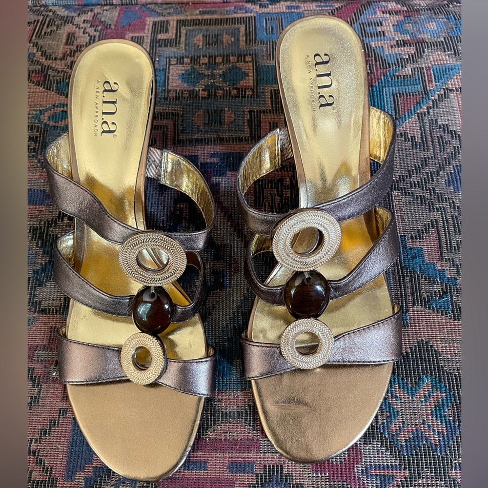a.n.a. Gold Wedge Sandals Size 8.5